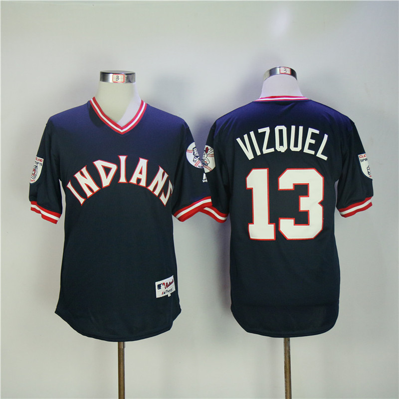 Men's Cleveland Indians #13 Omar Vizquel Navy Turn Back The Clock Stitched MLB Jersey